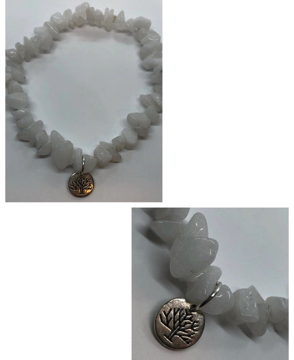 White Jade Crystal Beaded Chips Bracelet with Tree Charm