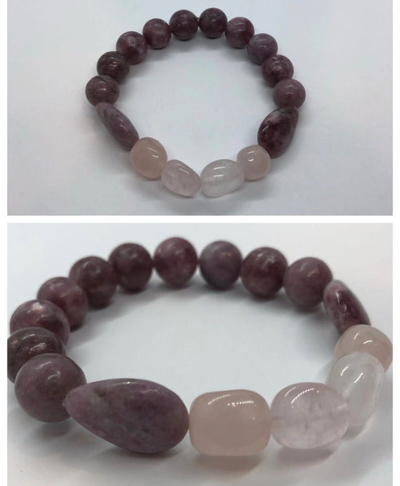 Lepidolite Crystal & Rose Quartz Crystal Beaded Bracelet