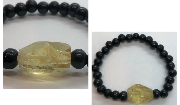 Black Wood Beaded Bracelet and Faceted Citrine Centrepiece