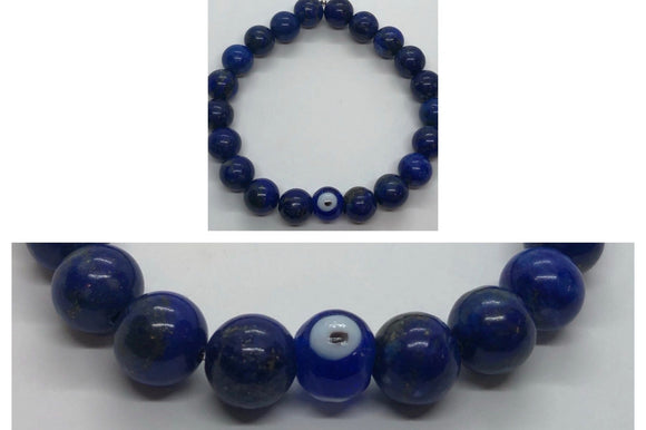 Lapis Lazuli Crystal Beaded Protection Bracelet with Evil Eye 🧿