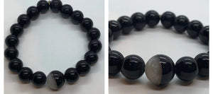 Black Onyx Crystal Beaded Bracelet with Agate Centrepiece