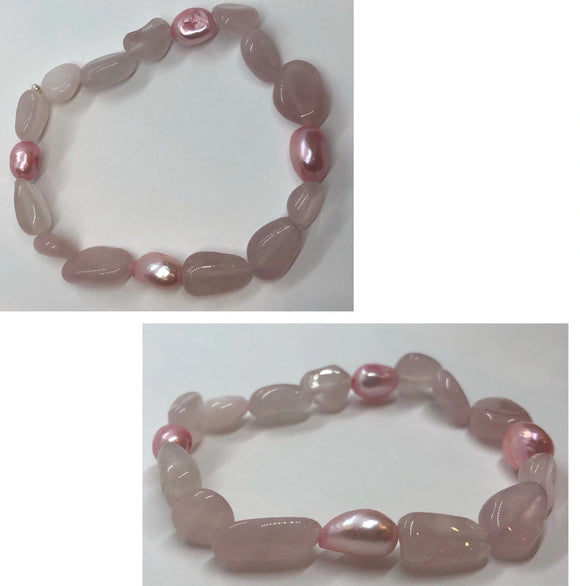 Rose Quartz Crystal and Pink Pearl Crystal Beaded Bracelet