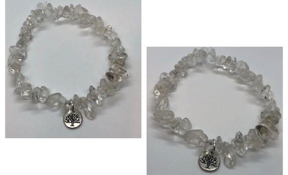Clear Quartz Crystal Beaded Bracelet Chips Bracelet with Tree Charm