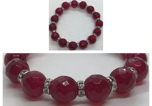 Faceted Ruby Crystal Beaded Bracelet with Diamanté Spacers