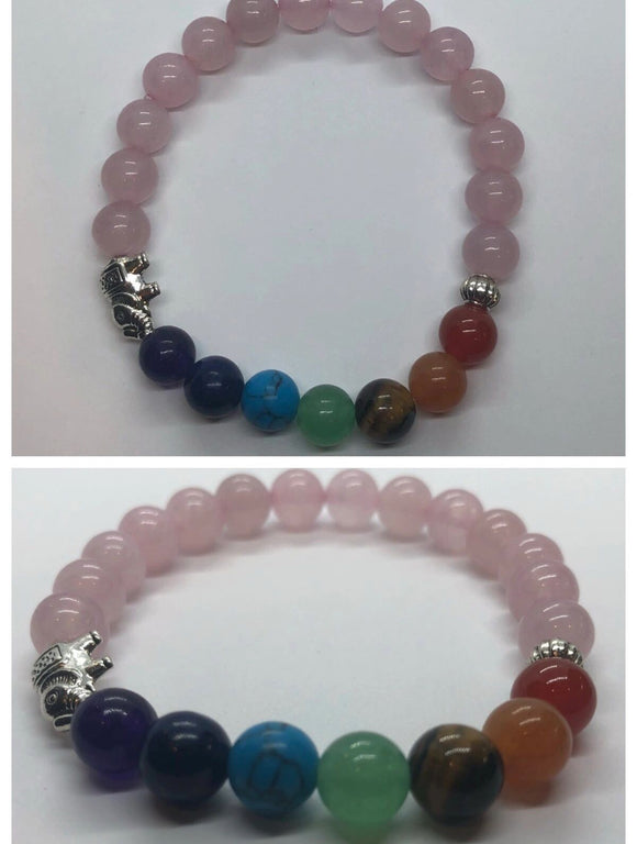 Rose Quartz Crystal & Chakra Crystals Beaded Bracelet