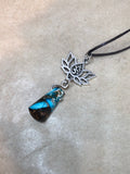 Blue Imperial Jasper Crystal on Lotus Necklace