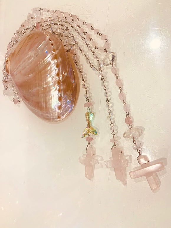 Rosary Prayer Beads, Rose Quartz & Pearls