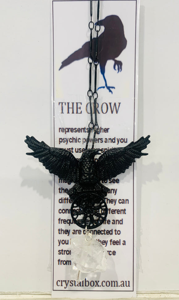 Black Crow Necklace with Herkimer Diamond