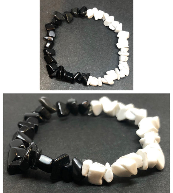 Black Tourmaline Crystal & Howlite Crystal Chips Bracelet