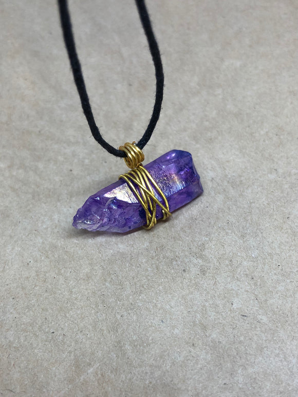 Purple Aura Quartz Crystal Necklace