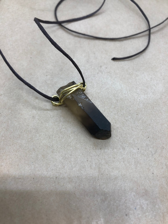 Natural Smoky Quartz Crystal Point Wired Necklace