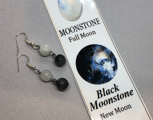 Moon Phase Earrings (New Moon 🌑 Black Moonstone- Full Moon 🌕 Moonstone)