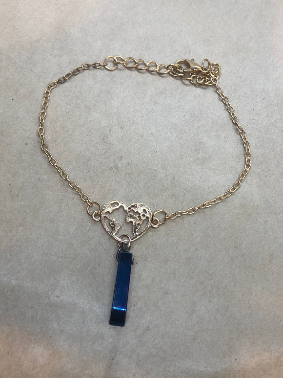 Blue Hematite Crystal on Chain Bracelet