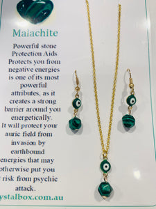 Malachite Necklace Earring Set with 🧿