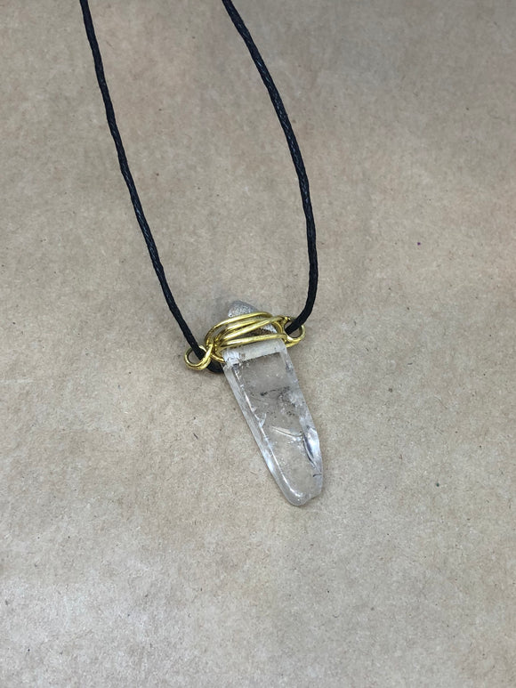 Clear Quartz Crystal Wired Pendant Necklace