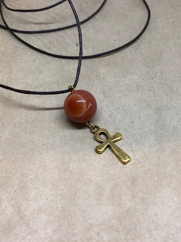 Carnelian Crystal Necklace with Ankh