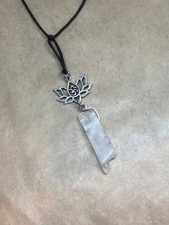 Clear Quartz Crystal Slab on Lotus Necklace