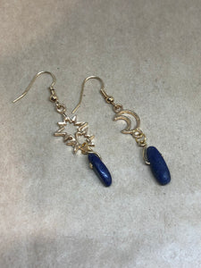 Lapis Lazuli Crystal Sun an d Moon Earrings