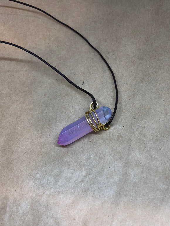 Pink & Blue Rainbow Aura Quartz Wired Crystal Point