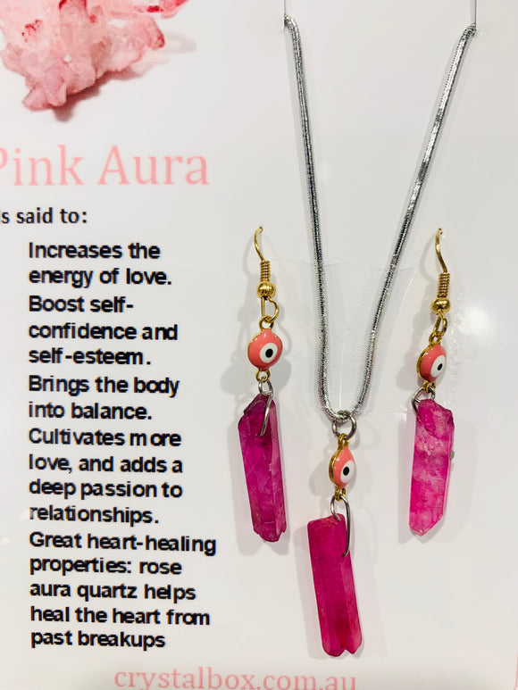 Aura Rose Quartz Necklace & Earrings Set
