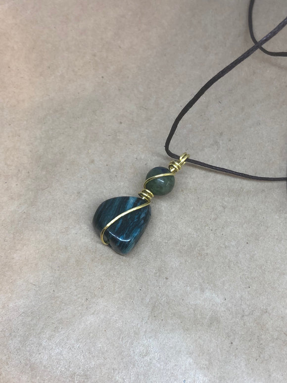 Apatite & Lapis Chrysocolla Wired Crystal Necklace