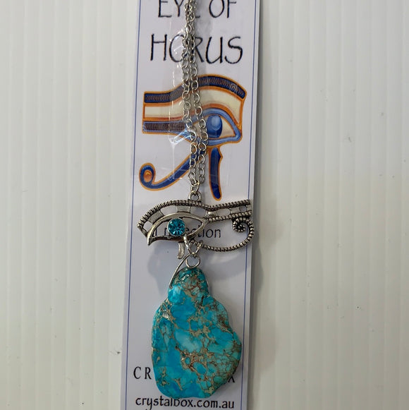 Eye of Horus Necklace with Blue Imperial Jasper Crystal