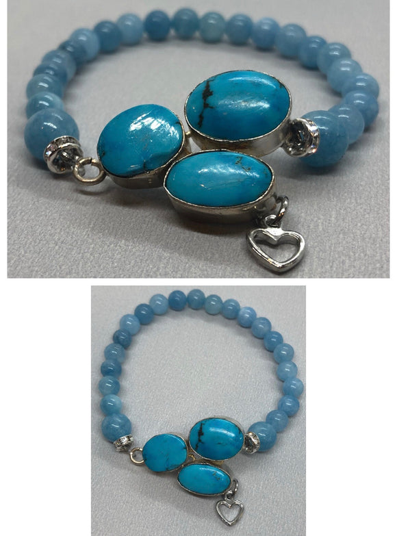 Turquoise Bracelet set in 925 Silver With Aquamarine Crystal Beaded Bracelet