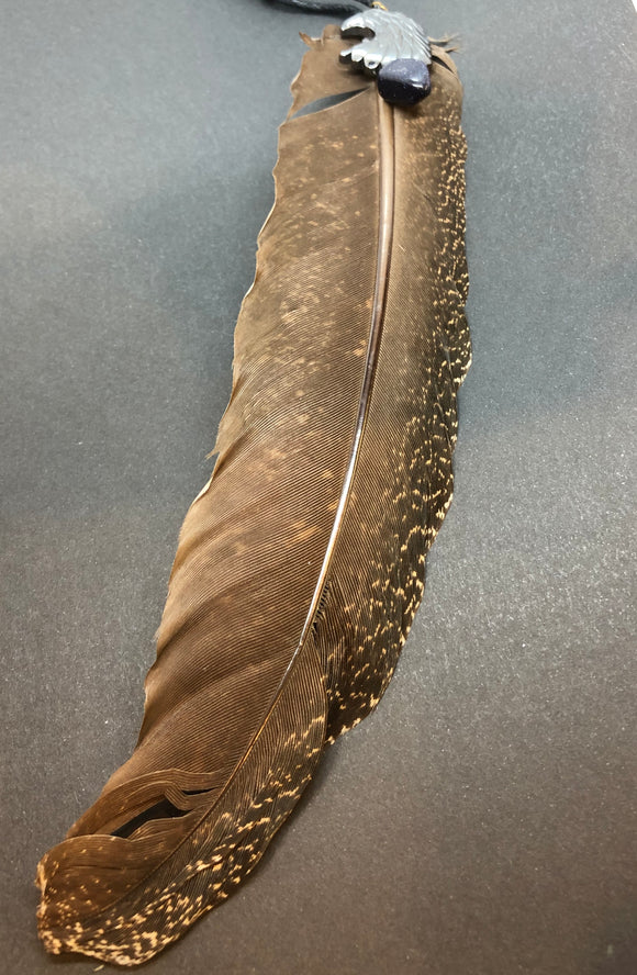 Suncatcher with Brown Feather, Black Goldstone and Hematite Eagle Head