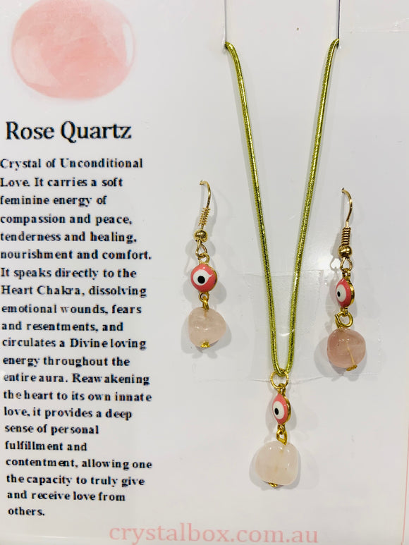 Rose Quartz Necklace & Earrings Set