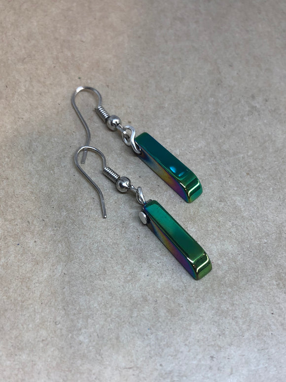 Green Rainbow Hematite Pillar Earrings