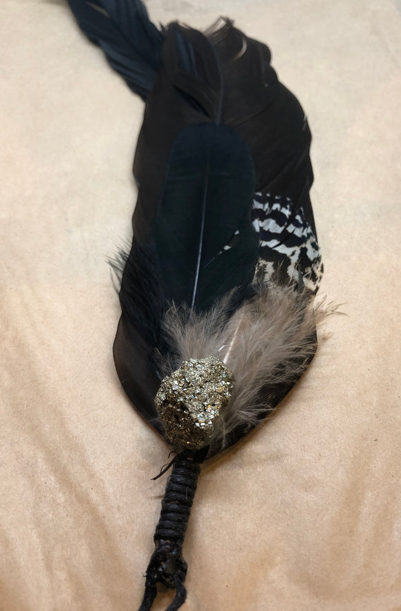 Feather Suncatcher with Pyrite Crystal