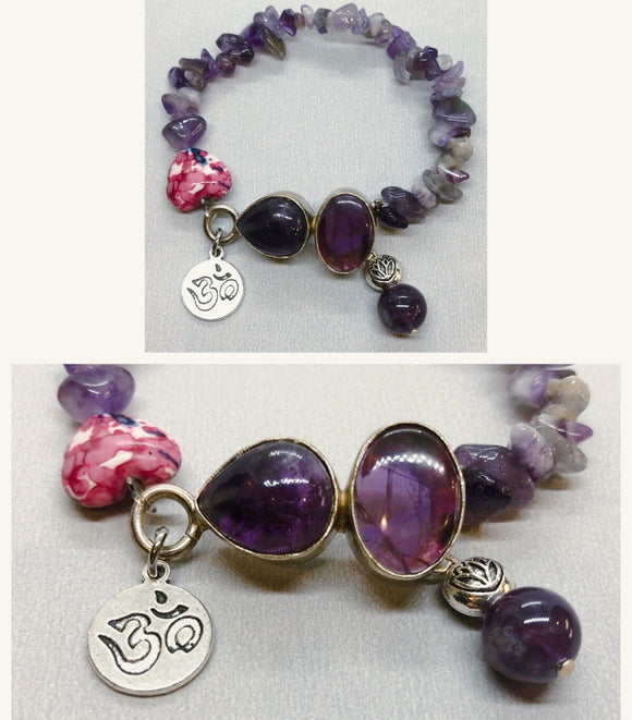 Amethyst Bracelet set in 925 Silver with Amethyst Beaded Bracelet