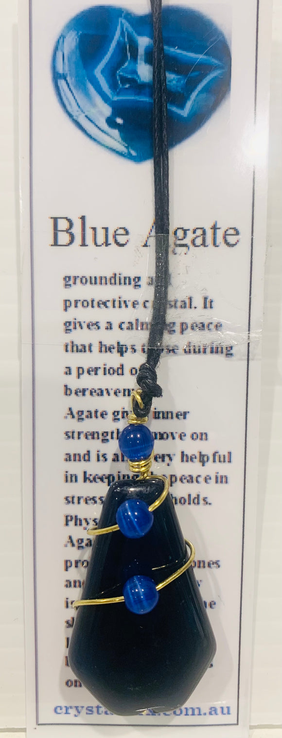 Blue Agate Wired Crystal Necklace