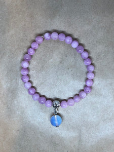 Purple Angelite Crystal Beaded Bracelet with Opalite Crystal Charm