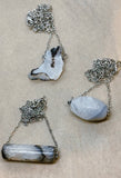 White Agate Crystal Slice on Chain Necklace