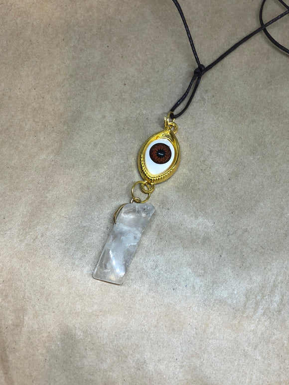 Clear Quartz Crystal Evil Eye Protection Necklace