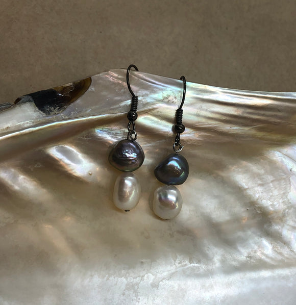 Grey & White Pearl Earrings