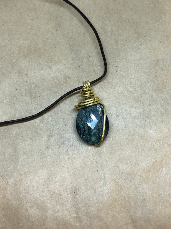 Faceted Kambaba Jasper Wired Crystal Necklace