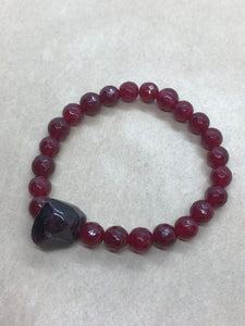 Faceted Ruby Crystal Beaded Bracelet with Garnet Crystal Centrepiece