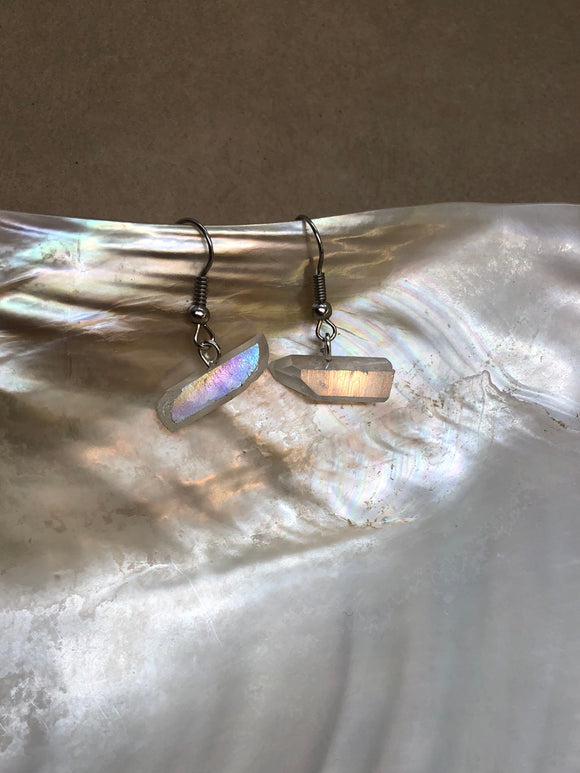 Opal Aura Quartz Crystal Points Earrings