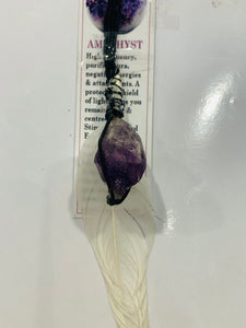 Sun Catcher with Natural Peacock Feather and Polished Amethyst