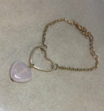 Rose Quartz Crystal Heart on Chain Bracelet