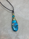 Large Blue Imperial Jasper Wired Crystal Drop Necklace