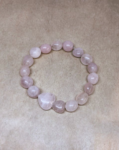 Rose Quartz Crystal Beaded Bracelet with Heart Charm