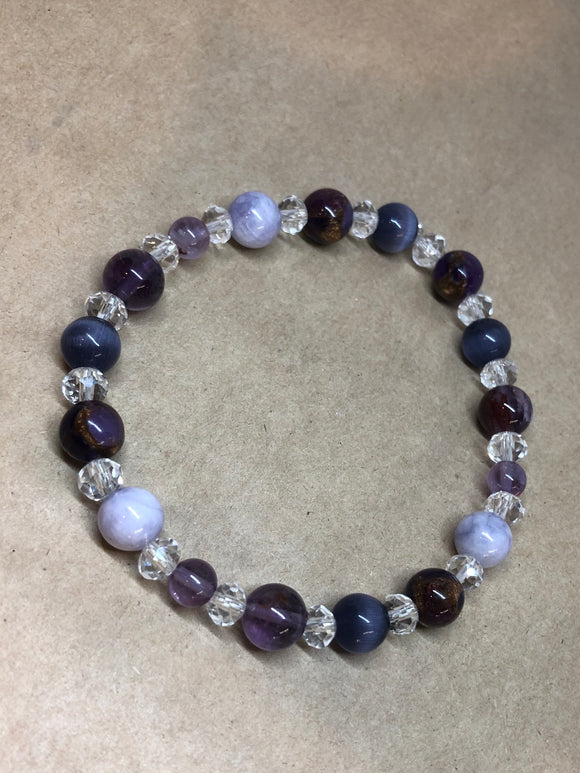 Cat’s Eye, Purple Cloisonné Jasper, Angelite, Super Seven Beaded Bracelets