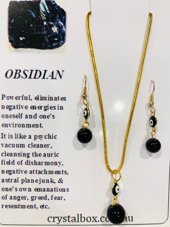 Obsidian Necklace & Earrings Set