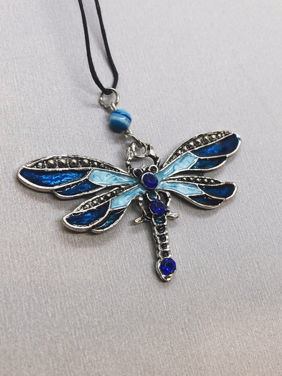 Blue Dragonfly Spirit Necklace with Blue Agate