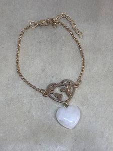 Rose Quartz Crystal Heart on Chain Bracelet