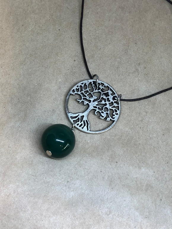Green Agate Crystal on Tree of Life Necklace