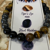 Hematite, Black Obsidian and Tiger’s Eye Crystal Beaded Bracelet